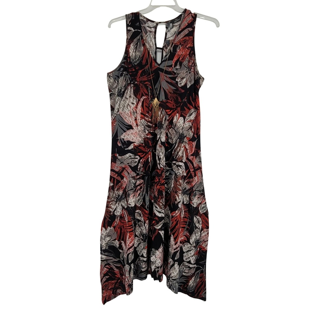 Mlle Gabrielle Women XL Sleeveless Tropical Floral Asymmetrical Boho Midi Dress